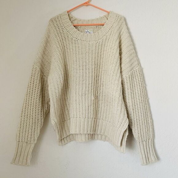 Aerie Offline Sweater Women M Cream Oversize Chunky Knit Thumb Holes Cozy Preppy - Picture 1 of 13